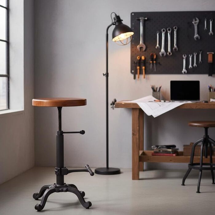 Стілець-табурет Topower Industrie Retro Vintage з дерева, стилі фермерський, регульована висота, чорний