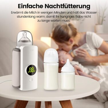Портативний підігрівач для пляшечок Baby, білий, з LCD-дисплеєм, акумулятор 6000mAh, 48 годин термоізоляції