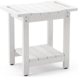 Лавка для душу LUE BONA HDPS з підставкою для гоління ніг, водонепроникний стілець для ванної кімнати, стійкий до погодних умов, з антиковзким покриттям та ручками, для внутрішнього та зовнішнього використання (білий)