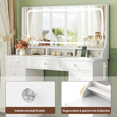 Діплекс туалетний столик з підсвіткою, 110 см, з 11 шухлядами та LED-дзеркалом, білий. Сучасний туалетний столик для спальні та гардеробної