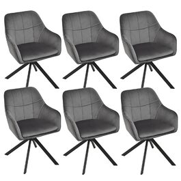 Набір з 6 обертових кухонних стільців сірого кольору з підлокітниками, з м'яким сидінням, для вітальні та кухні. Стільці з металевими ніжками, оббивка з велюру.