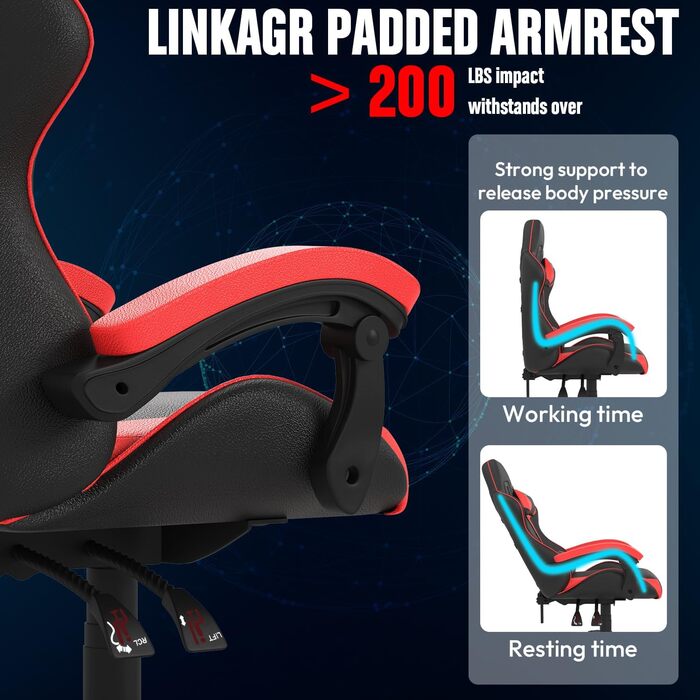 Ігровий крісло Bigzzia Ergonomiczne з підголівником та підлокітниками (Чорно-червоний, з підігрівом)