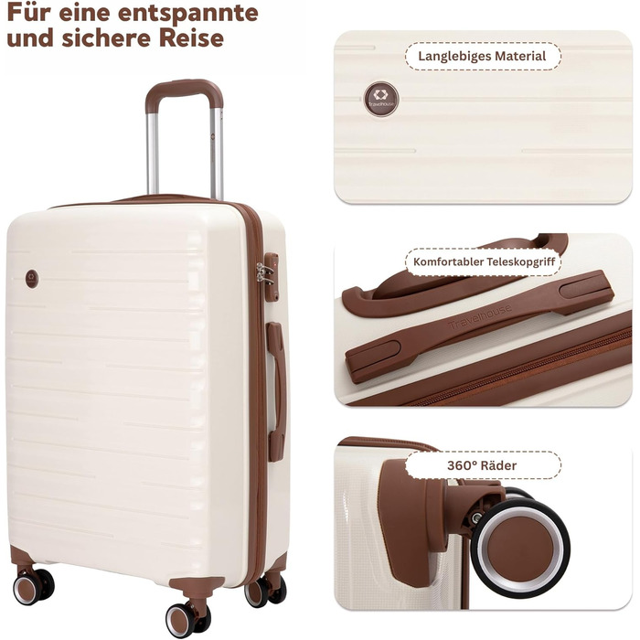 Набір валіз Travelhouse Ascona 5-в-1 (75/65/55 см) з TSA-замком, Spinner-колесами, ABS+PC, темно-зелений (кремовий/білий)