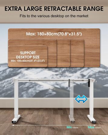 Електричний стіл з регулюванням висоти та кабельною ванною, з потужним мотором, контролером пам'яті та функцією захисту від зіткнень (білий)