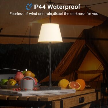 LED лампа настільна акумуляторна бездротова, диммувана, з сенсором, 4000mAh, з функцією павербанку, IP44, вологозахищена, для дому та вулиці (чорна)