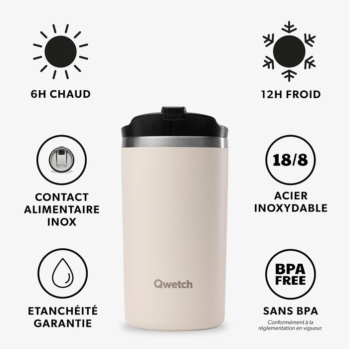 Термокружка QWETCH 240 мл з нержавіючої сталі - для кави та чаю, зберігає тепло 6 годин, холод 12 годин, без BPA, з витоком, багаторазова термокружка для подорожей