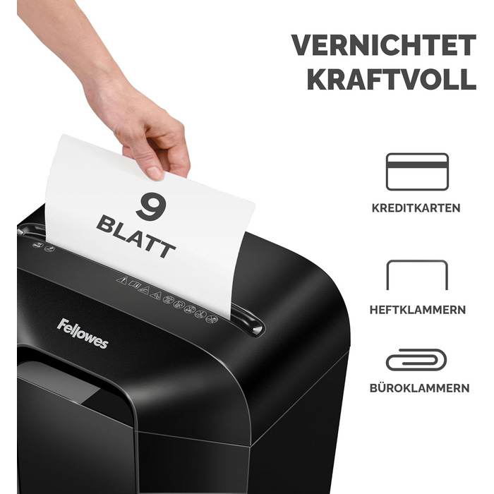 Fellowes LX50: Шредер для документів, 9 листів, Cross Cut, 17л, з блокуванням, чорний