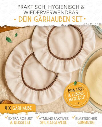 Набір для випічки хліба на заквасці: 2 гнізда для бродіння з ротангу, 600 мл закваски, гнітло, склянка та ніж для хліба. Аксесуари для випічки, 40x40x15 см