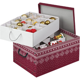 Коробка для ялинкових прикрас Kreher XL для 40 іграшок червона зі сніжинками