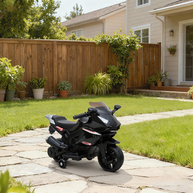 Дитячий електромотоцикл з клаксоном, фарою, музикою, швидкість 2,5 км/год, чорний колір