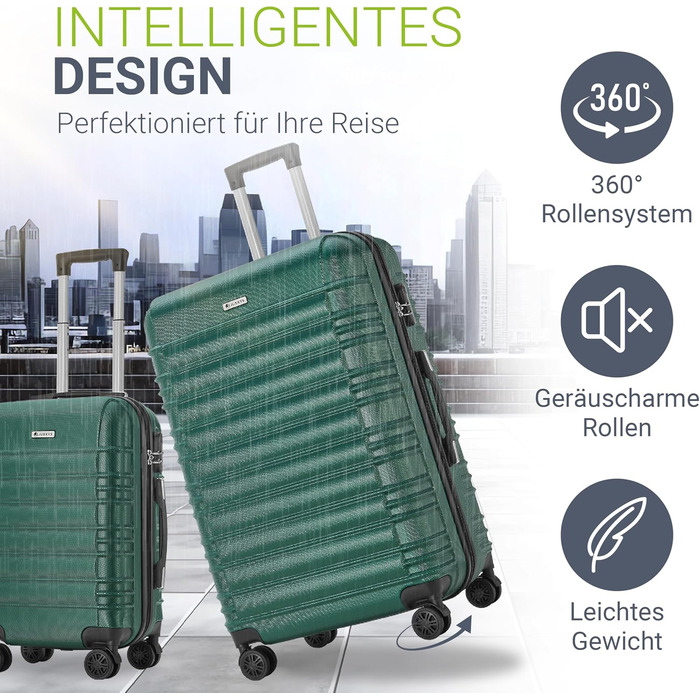 Набір валіз Juskys Hartschale 3 в 1 - зелений колір, захисний корпус, кодований замок, тихі колеса, телескопічна ручка