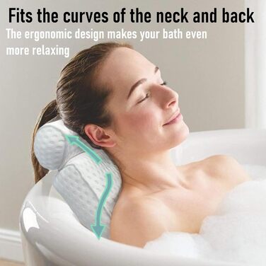 Подушка для ванни з піни Memory Foam, біла, з присосками, 4D вентиляція, 6 присосок, для шиї та спини