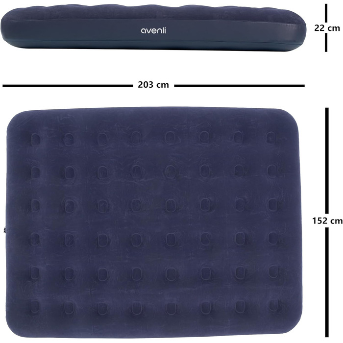 Надувний матрац для кемпінгу та дому AVENLI - 203x152x22 см, для 2 осіб, з м'якою поверхнею