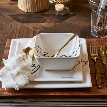 Тарілка Riviera Maison порцеляна, тарілка обідня, тарілка обідня квадратна, посуд - Тарілка квадратна Buon Appetito - Брудно-біла (ДхШхВ) 26x26x2