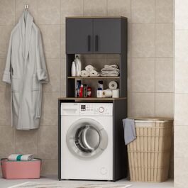 Шафа для пральної машини Homidea MIA - висока шафа для ванної кімнати - настінний шкаф для пральної машини та сушилки для білизни для кухні та ванної кімнати 182.1 x 65 x 60 см (Антрацит/Дуб) Антрацит / Дуб