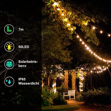 Світлодіодна гірлянда на сонячних батареях зовні, Марокканські гірлянди зовні/всередині, 50-світлодіодні гірлянди на сонячних батареях 8 режимів водонепроникні ліхтарі на сонячних батареях для прикраси саду, балкона, Різдва, весіль (теплий білий), 7-