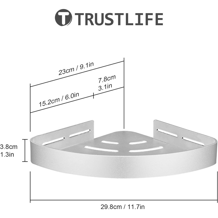 Кутова душова полиця TRUSTLIFE без свердління, настінна, з гачком, алюміній, 2 шт. и (срібло)