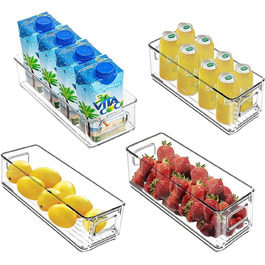 Організатор для холодильника aeiwumok набір з 4 предметів, Штабельований ящик для зберігання, невеликі коробки з ручкою, пластиковий кухонний органайзер,наскрізний