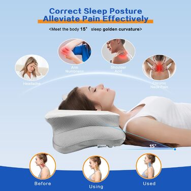 Подушка для шиї та плечей QIUBABYO з memory foam, ергономічна подушка для сну на боці, спині та животі з чохлом