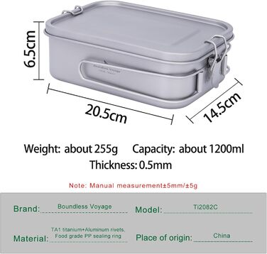 Ланчбокс iBasingo Titan 800мл з кришкою та ручкою - герметичний бенто-контейнер для кемпінгу, відпочинку та офісу. Безпечний для їжі, придатний для миття в посудомийній машині. Модель Ti2081C (1200мл Ti2082c)