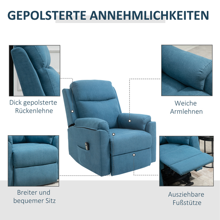 Крісло для електричного телевізора HOMCOM Recliner з допоміжним засобом для літніх людей, функцією відкидання та сну, білизна Look Blue 83x89x102см