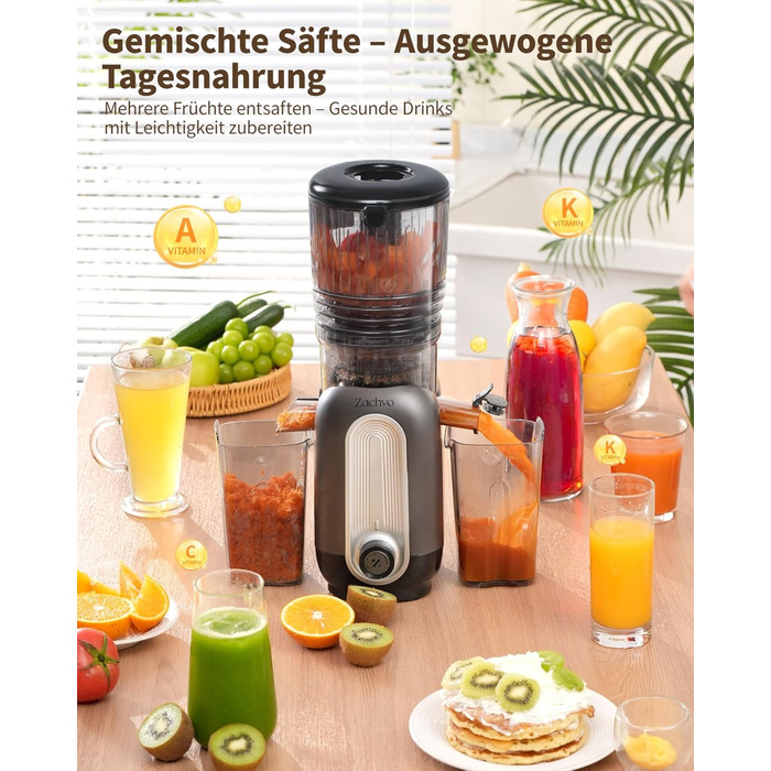 Шовковий відцентровий соковичавник для овочів та фруктів MP-802M XXL – Тест-переможець, 128 мм завантажувальний отвір, холодний віджим, 300W, висока вихідність соку, тихий та легкий у чищенні, для горіхового молока та фруктового морозива