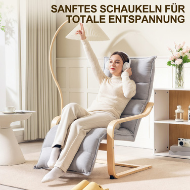 Крісло-релакс з берези, м'яке крісло з регульованою підніжкою, сучасне крісло з підлокітниками, світло-сіре