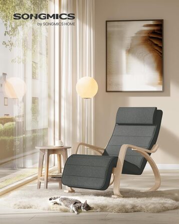 Крісло-гойдалка SONGMICS з підставкою для ніг, з підлокітниками, з натурального дерева, до 150 кг, сіро-натуральне, LYY10G