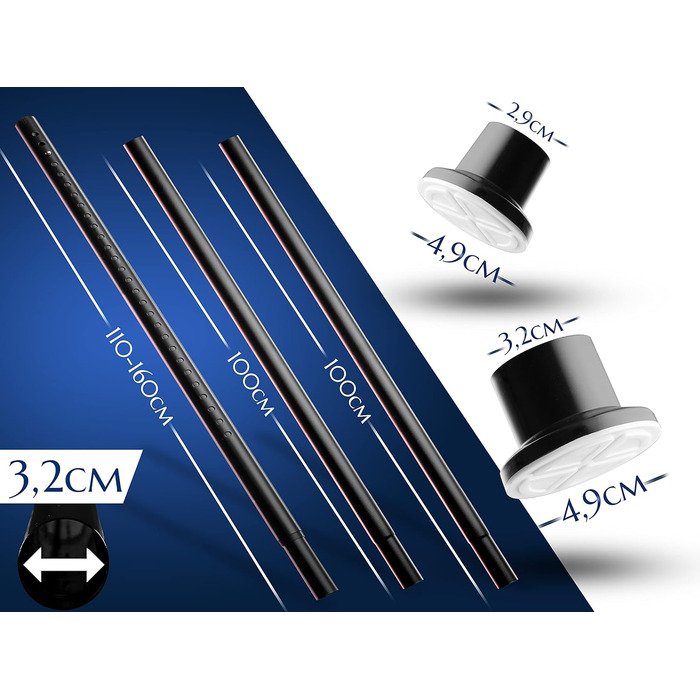 Телескопічний карниз-розпірка для штор 310-360 см, матовий чорний, Ø 32 мм, без свердління для ванної кімнати та балкона