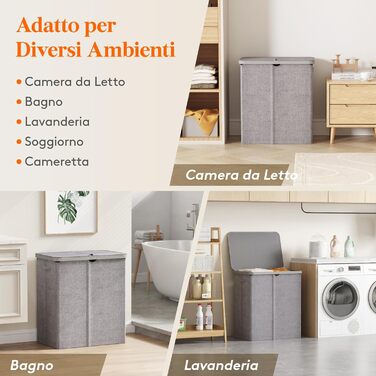 Кошик для білизни з кришкою Lifewit, великий, 145L, сірий, для спальні та ванної кімнати