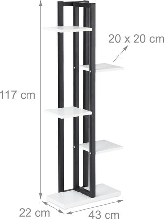 Полиця для рослин Relaxdays, сходи для квітів 5 полиць, 117x43x22 см, сталь/МДФ, всередині, чорний і білий