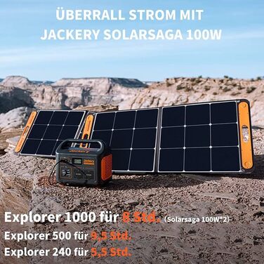 Jackery Explorer 1000: Портативна електростанція 1002Wh з сонячною панеллю 100W - Мобільний акумулятор з 230V, USB та QC для відпочинку на природі (E1000)