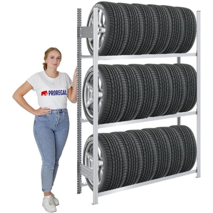 Стелаж для шин PROREGAL PROEGAL – німецька якість, 200x100x43 см, 3 яруси, 150 кг навантаження на ярус, до 5 шин на ярус