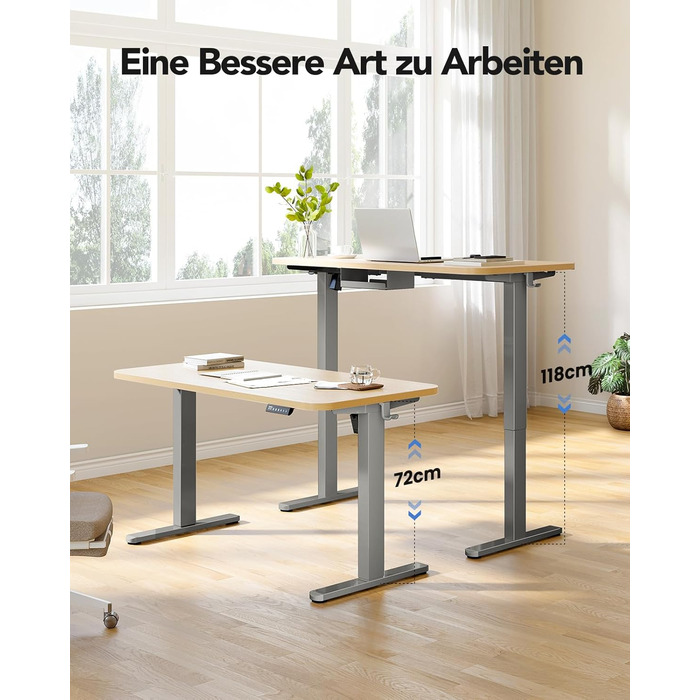 Регульований стіл-підставка HUANUO з безщітковим мотором, вантажопідйомність 100 кг, для стільниць 110x200 см (сірий)