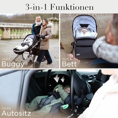 Дитяча коляска 3 в 1 з автокріслом та люлькою | Коляска для малюка з автокріслом, безпечний ремінь, легка оливкова | Без Isofix