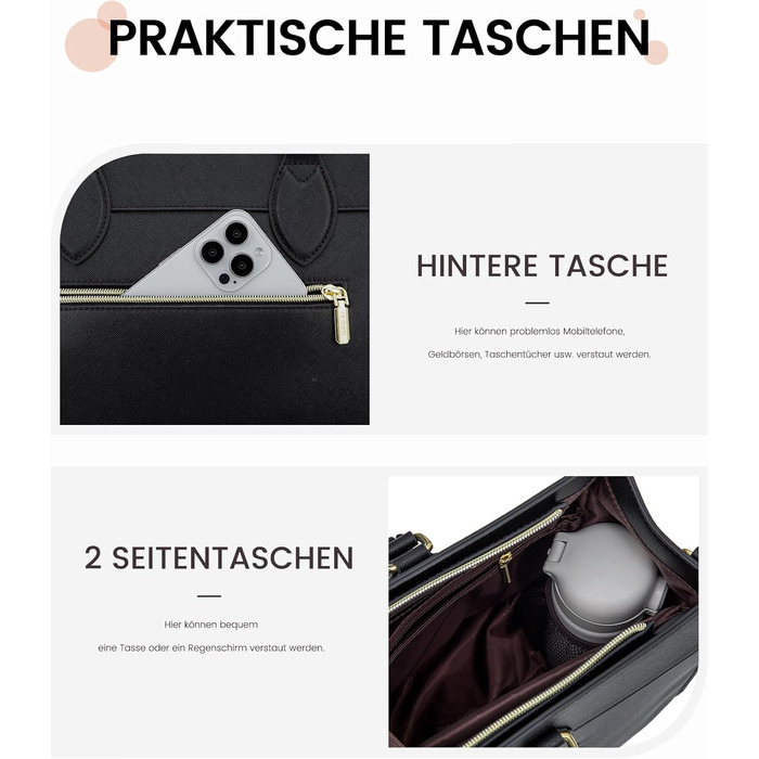 Сумка для ноутбука LOVEVOOK 15.6 дюймів, велика робоча сумка, шопер, акцентна сумка, водонепроникна сумка з PU шкіри, для бізнесу, роботи, навчання, чорна