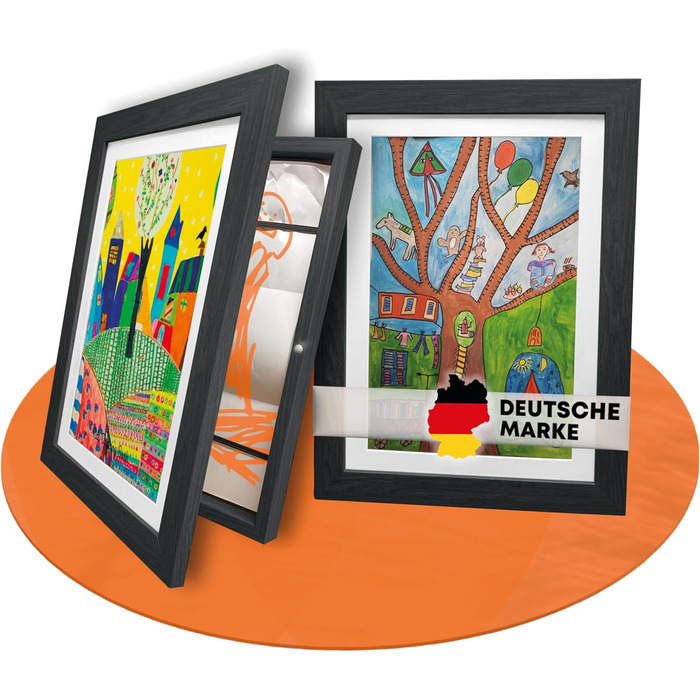 BALA® Преміум рамки для фотографій - 2 шт. A4, для дитячих малюнків та творчих робіт, з фронтальною відкриваністю та кріпленням для підвішування або встановлення, вміщують 120+ зображень (Чорний)