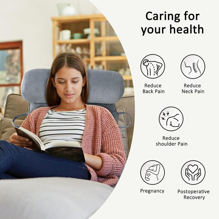 Подушка для читання MINGPINHUIUS XL для ліжка та дивана з знімною подушкою для шиї, ідеальна для дорослих, з піною з пам'яті для комфортного читання, роботи, ігор, перегляду телевізора та відпочинку (Сірий)