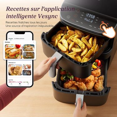 Фритюрниця без олії COSORI Turbo Tower 10.8 л з 2 відсіками, 6-в-1, компактна, для дому