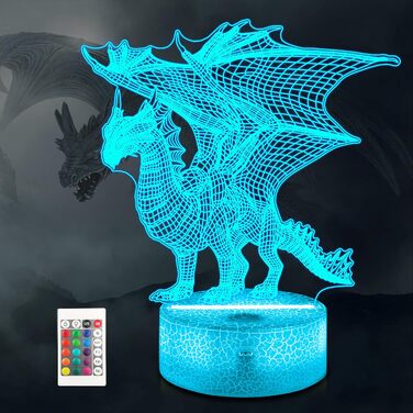 Лампа Ammonite 3D Dragon нічник 16 кольорів з пультом дистанційного керування - подарунок дитячій