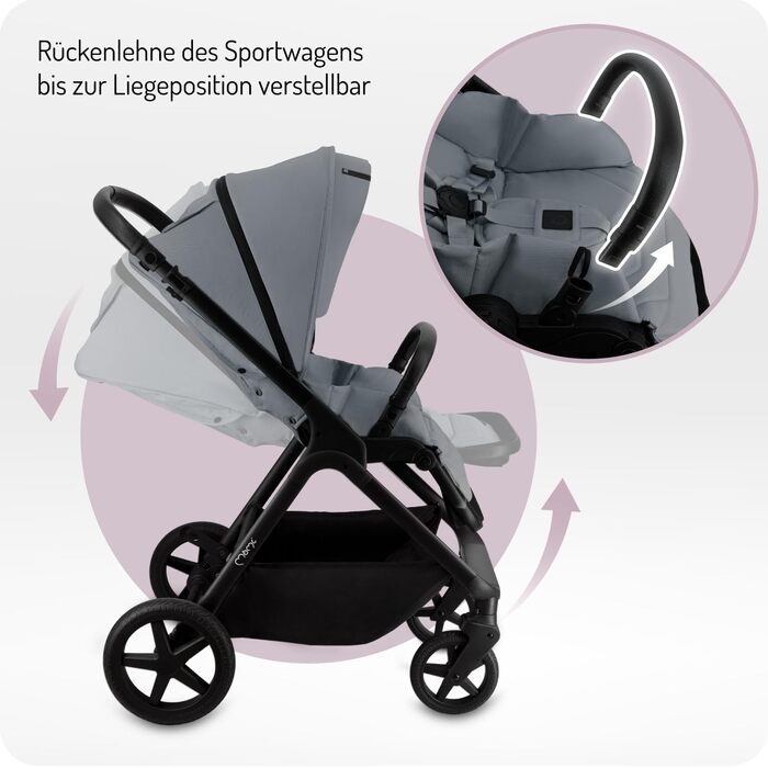 Дитяча коляска MoMi GISELLE 2 в 1 комбінована, сіра, з функцією візка, 5-точкова система безпеки, від народження до 22 кг, з корзиною для покупок, матрацом, дощовиком та пеленатором