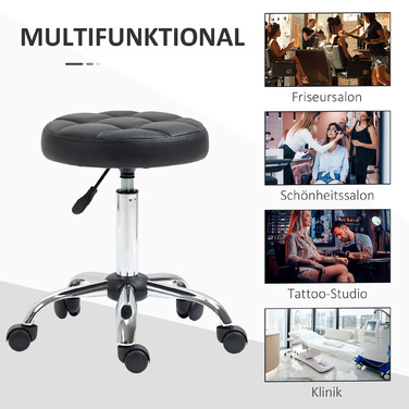 Vinsetto Stool Регульований по висоті поворотний робочий табурет Black Ø35.5 см, штучна шкіра для офісу та салону 51-67 см