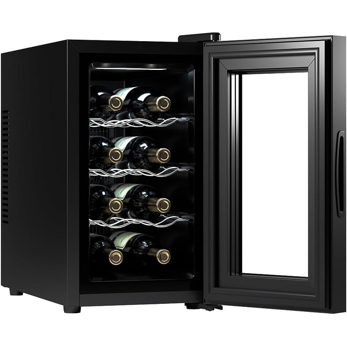 Витримання вина Cecotec Bolero Grandsommelier 830 Coolcrystal: 8 пляшок, термоелектрична охолодження, регулювання температури 8-18°C, сенсорне керування, LED-підсвітка, без шкідливого газу, чорний колір