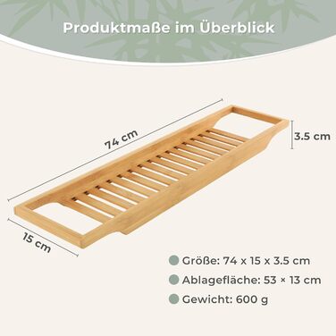 Поличка для ванни Torrex® 30540 з бамбука, різні розміри, 74 x 15 x 3,5 см