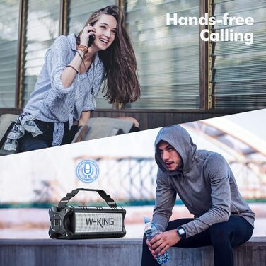 Портативна Bluetooth колонка W-KING 90W з глибоким басом, водонепроникна IPX6, Powerbank, AUX, TF, NFC, 40 годин роботи, EQ, чорно-біла