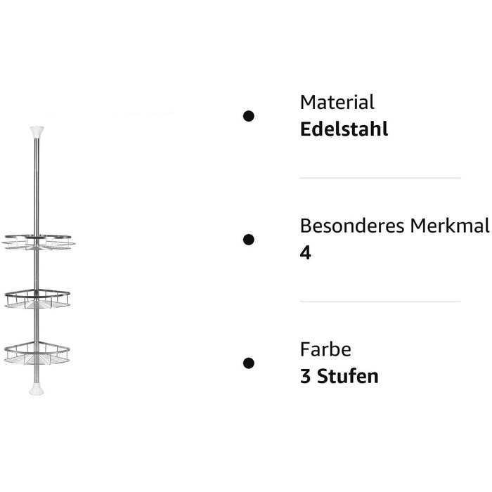 Полиця для душу THINFAR, полиця для ванної з 4 піддонами, душова кабіна, свердління не потрібно, телескопічна полиця для душу з нержавіючої сталі нержавіюча сталь регульована по висоті 110-280 см (3 ступені)
