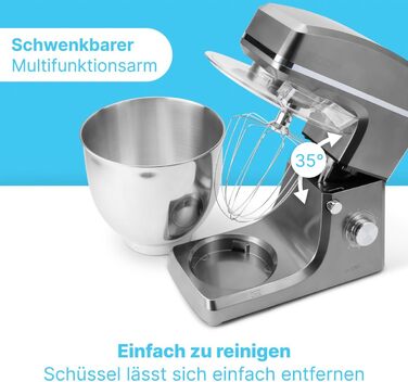 Кухонна машина Clatronic® XXL з великою чашею 10л, потужний 1500W двигун, для замішування та збивання тіста, з кришкою та отвором для підсипання інгредієнтів, модель KM 3765 (Titan)