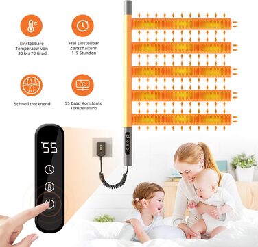 Електричний сушильник для рушників ZOYI 180° поворотний, 140W, сірий (настінний)