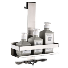 Настінна поличка для душу з нержавіючої сталі з гачками, H30BN-1DH, 1 відсік, з полірованим нікелем