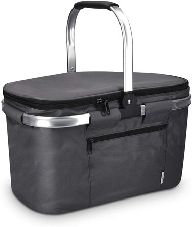 Складна сумка-холодильник Navaris Thermo для покупок-кошик-холодильник об'ємом 27 л, ізольована кошик для пікніка-сумка для покупок розміром 43x26 см, герметична сумка-холодильник чорного (сірого) кольору